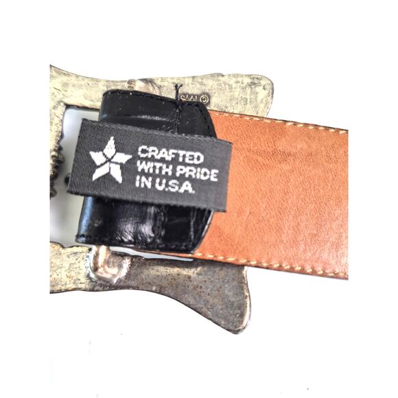 Brighton Belt Black Womens Med Embossed Leather Silver Tone Large Buckle & Tip - Picture 4 of 9